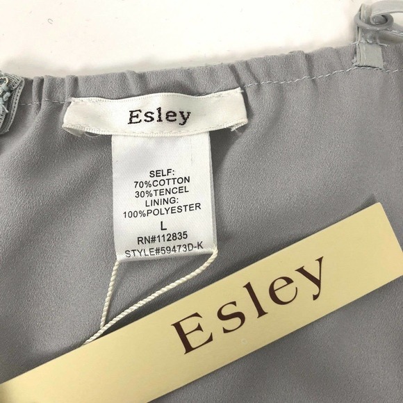 Esley Gray Crochet Lace Lined Spaghetti Strap Midi Dress NWT Size Large - Picture 8 of 9